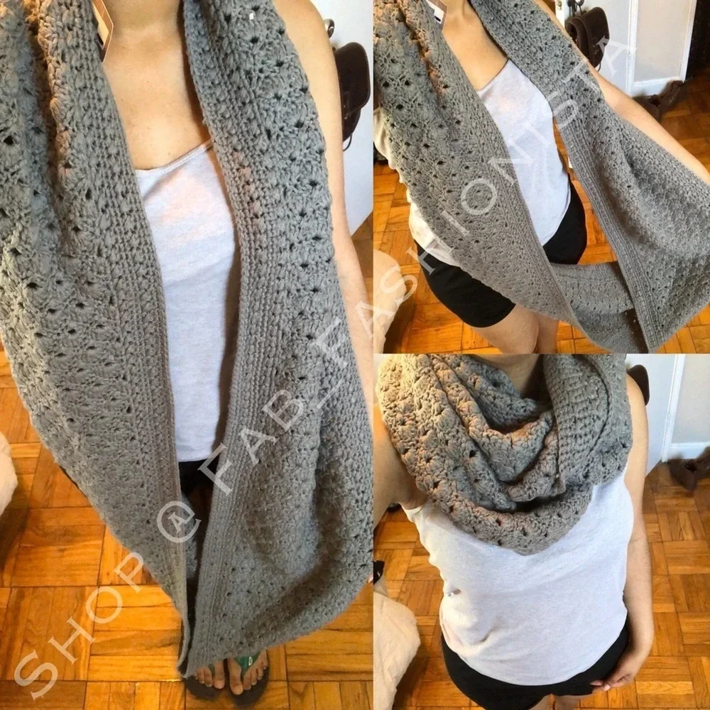 Knit thick long infinity scarf grey